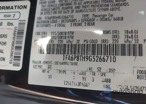 2016 Ford Mustang Ecoboost z USA, uszkodzony, nr VIN 1FA6P8TH9G5266710